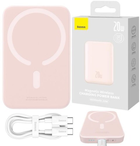 Baseus Magnetic Mini | Power Bank 6000mAh 20W z ładowaniem bezprzewodowym MagSafe PINK