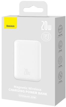 Baseus Magnetic Mini | Power Bank 6000mAh 20W z ładowaniem bezprzewodowym MagSafe WHITE