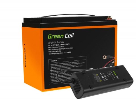 AKUMULATOR LITOWO-ŻELAZOWO-FOSFORANOWY LiFePO4 Green Cell 12.8V 38Ah Z ŁADOWARKĄ 8A CAV14