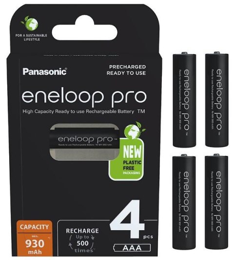 Akumulatorki Panasonic Eneloop PRO R03/AAA 930mAh Ni-MH BK-4HCDE/4BE - 4 sztuki (blister)