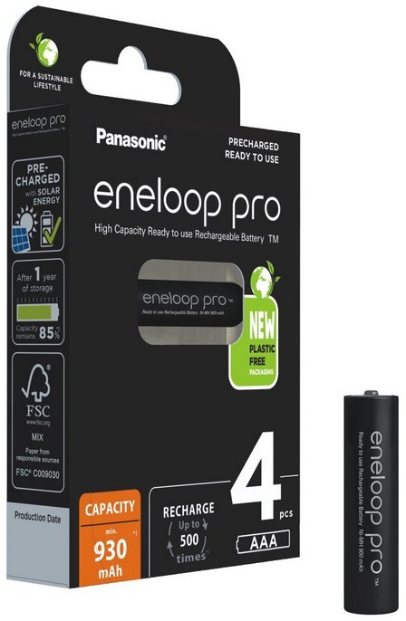 Akumulatorki Panasonic Eneloop PRO R03/AAA 930mAh Ni-MH BK-4HCDE/4BE - 4 sztuki (blister)