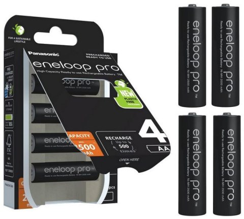 Akumulatorki Panasonic Eneloop PRO R6/AA 2500mAh Ni-MH BK-3HCDE/4BE - 4 sztuki (blister)