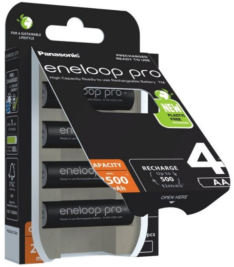 Akumulatorki Panasonic Eneloop PRO R6/AA 2500mAh Ni-MH BK-3HCDE/4BE - 4 sztuki (blister)