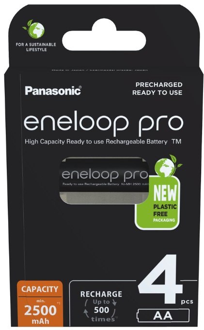 Akumulatorki Panasonic Eneloop PRO R6/AA 2500mAh Ni-MH BK-3HCDE/4BE - 4 sztuki (blister)