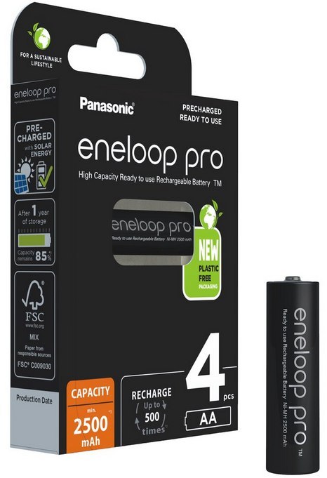 Akumulatorki Panasonic Eneloop PRO R6/AA 2500mAh Ni-MH BK-3HCDE/4BE - 4 sztuki (blister)