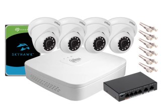 Zestaw monitoringu IP Dahua NVR 1TB 4 kamery kopułowe 2MPx