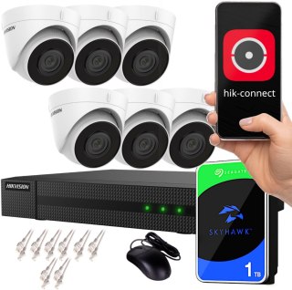 Zestaw monitoringu IP Hikvision NVR 1TB 6 kamer kopułkowych 4MPx IR 30m