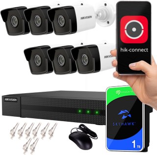 Zestaw monitoringu IP Hikvision NVR 1TB 6 kamer tubowych 4MPx IR 30m