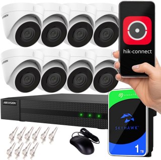 Zestaw monitoringu IP Hikvision NVR 1TB 8 kamer kopułkowych 4MPx IR 30m