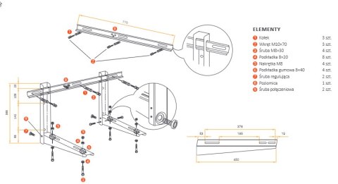 Wspornik składany z belką montażową Ivensis IWL450 450mm