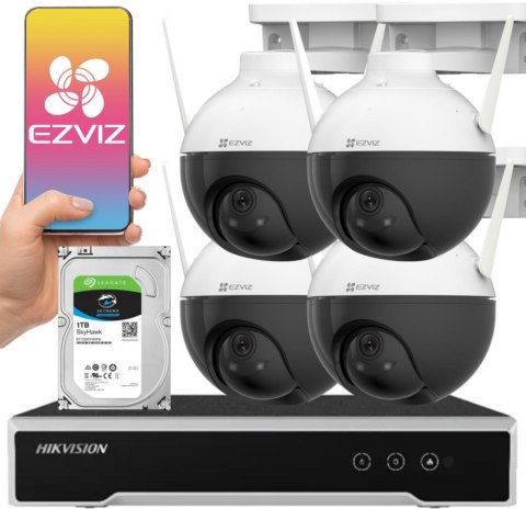 Zestaw monitoringu bezprzewodowego 4 kamery obrotowe FullHD WiFi EZVIZ