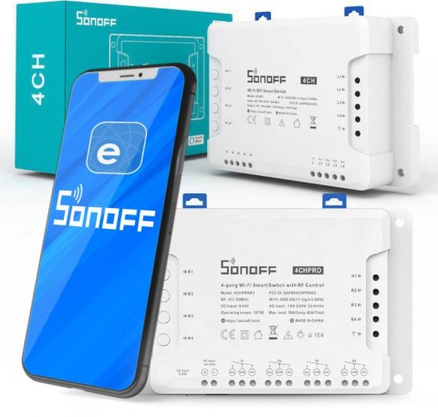 SONOFF sterownik 4-kanałowy 10A NO/NC/Beznapięciowy WiFi 4CHPROR3