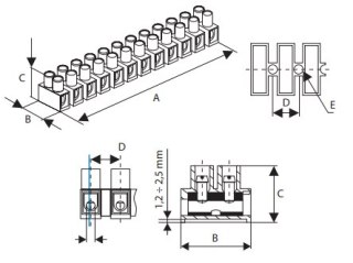 ZŁĄCZKA KOSTKA ELEKTRYCZNA 12-TOROWA 0,5-4,0mm2 PP-12-4 BIAŁA (1szt.)