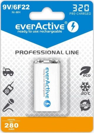 Akumulatorek 6F22/9V everActive Ni-MH Ni-MH 320 mAh ready to use Professional line