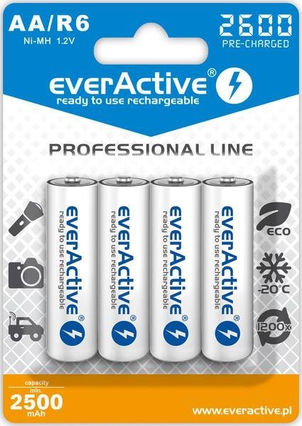 Akumulatorki AA / R6 everActive Ni-MH 2600 mAh ready to use Professional line (box 4szt)