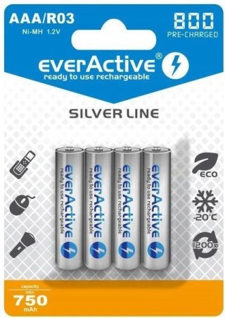 Akumulatorki AAA / R03 everActive Ni-MH Ni-MH 800 mAh ready to use Silver line (box 4szt)