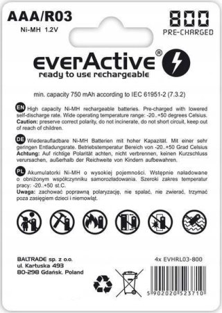 Akumulatorki AAA / R03 everActive Ni-MH Ni-MH 800 mAh ready to use Silver line (box 4szt)