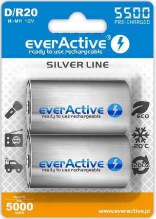 Akumulatorki D / R20 everActive Ni-MH Ni-MH 5500 mAh ready to use Silver line (box 2 szt)