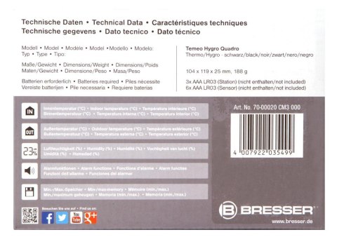 Stacja meteorologiczna Bresser Temeo Hygro Quadro, czarna