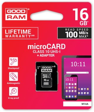 KARTA PAMIĘCI microSD GOODRAM UHS1 CL10 16GB + ADAPTER 100MB