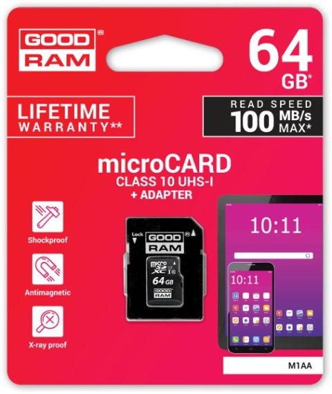 KARTA PAMIĘCI microSD GOODRAM UHS1 CL10 64GB + ADAPTER 100MB