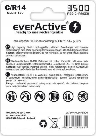 Akumulatorki C / R14 everActive Ni-MH Ni-MH 3500 mAh ready to use Silver line (box 2 szt)