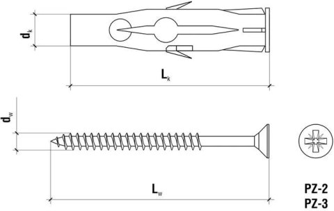 KOŁEK UNIWERSALNY RU-10080 10,0x60mm Z WKRĘTEM Z ŁBEM STOŻKOWYM 6x80mm 100szt.