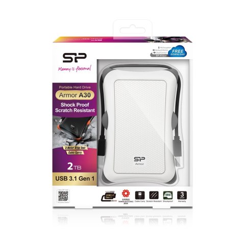 Dysk zewnętrzny Silicon Power Armor A30 2TB 2.5" USB 3.2 5400 obr/min White (SP020TBPHDA30S3W)