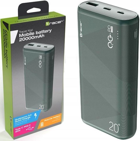 Power bank TRACER KORI 20000mAh QC3.0-PD20W GR green TRABAT47095