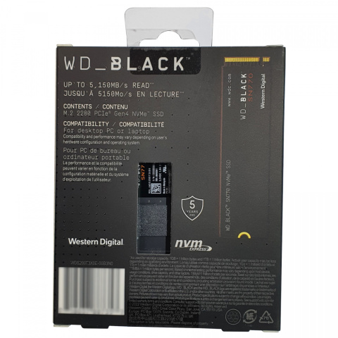 Dysk SSD WD Black SN770 2TB M.2 2280 PCIe NVMe (5150/4850 MB/s) WDS200T3X0E + ACRONIS TRUE IMAGE