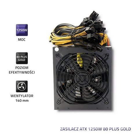 Qoltec Zasilacz ATX 1250W | 80 Plus Gold | Gaming Miner