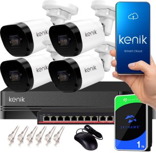 Zestaw monitoringu IP KENIK NVR 1TB-8CH 4 kamery tubowe 2MPx