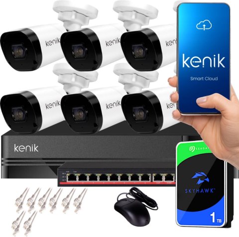 Zestaw monitoringu IP KENIK NVR 1TB-8CH 6 kamer tubowych 2MPx