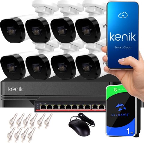 Zestaw monitoringu IP KENIK NVR 1TB-8CH 8 kamer tubowych 2MPx