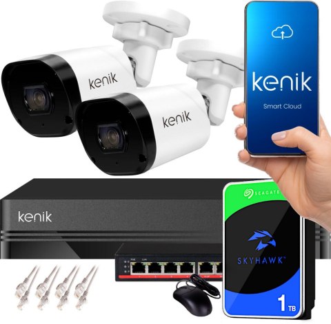 Zestaw monitoringu IP KENIK NVR-4CH 1TB 2 kamery tubowe 2MPx