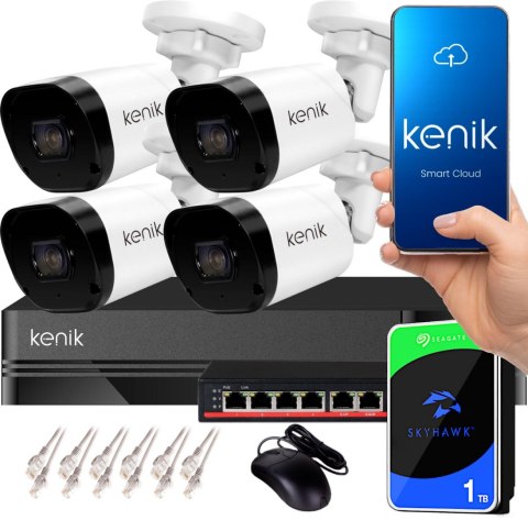 Zestaw monitoringu IP KENIK NVR-4CH 1TB 4 kamery tubowe 4MPx