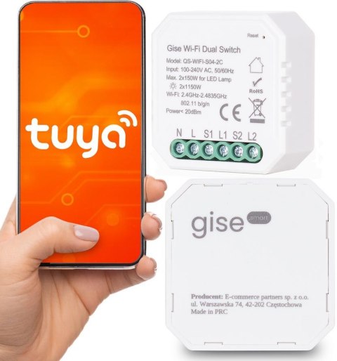 GISE SMART Dual Switch Podwójny sterownik oświetleniowy Tuya WiFi