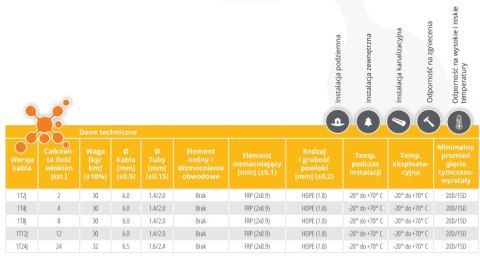 KABEL ŚWIATŁOWODOWY ZIEMNY DAC 12J - 100m