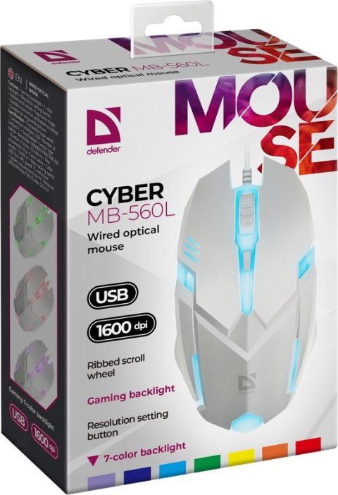 MYSZ DEFENDER CYBER MB-560L BIAŁA 7 KOLORÓW PODŚWIETLENIA 1200dpi 3P