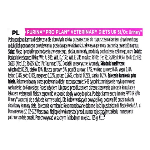 PURINA PRO PLAN VEDIETS UR ST/OX Turkey Urinary 195