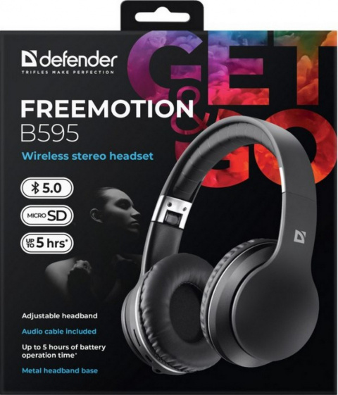 SŁUCHAWKI DEFENDER BLUETOOTH FREEMOTION B595 CZARNE