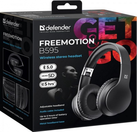 SŁUCHAWKI DEFENDER BLUETOOTH FREEMOTION B595 CZARNE