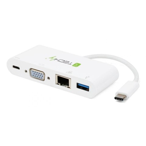 Kabel - adapter Techly USB-C do VGA / Gigabit RJ45 / USB-A 3.0 / USB-C PD 0,14m biały