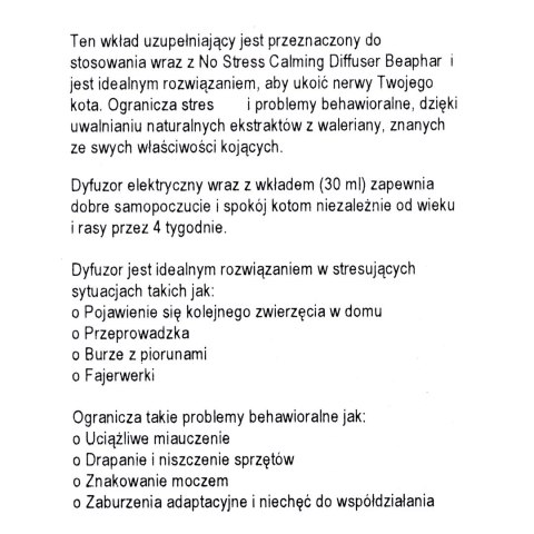 Beaphar No Stress aromatyzer wkład dla kota 30ml