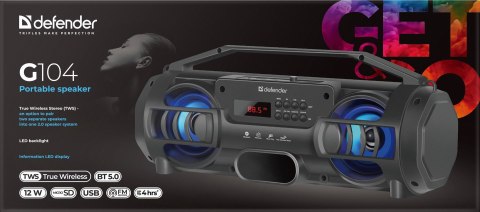 GŁOŚNIK DEFENDER G104 BLUETOOTH 12W LED/BT/FM/TF/USB/TW