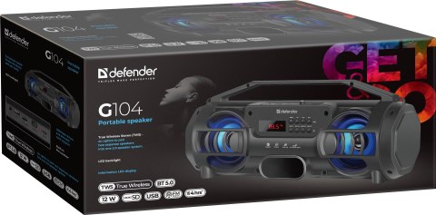 GŁOŚNIK DEFENDER G104 BLUETOOTH 12W LED/BT/FM/TF/USB/TW