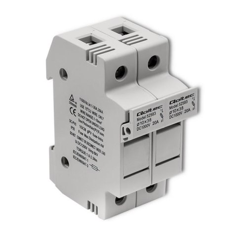 Podstawa bezpiecznikowa Qoltec + bezpiecznik DC | 2P | 1000V | 20A | 10x38 | solar