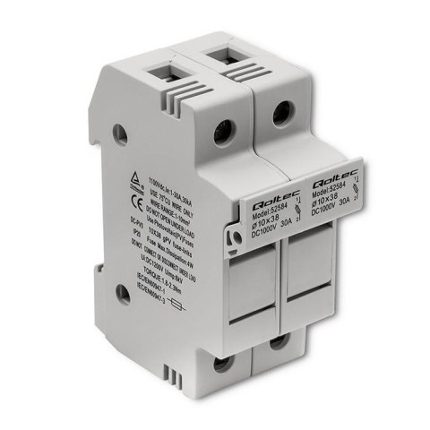 Podstawa bezpiecznikowa Qoltec + bezpiecznik DC | 2P | 1000V | 30A | 10x38 | solar