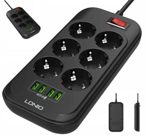 Listwa zasilająca 6 Gniazd + 4x USB Przedłużacz