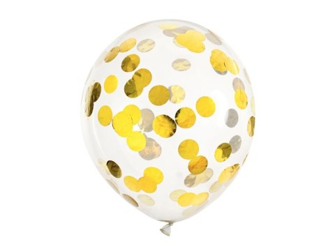 Balony transparentne z konfetti złote kółka 30 cm